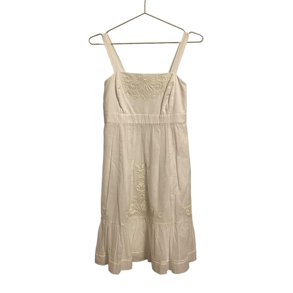 Vineyard Vines White Embroidered Cotton Sun Dress Square Neck Ruffle Hem Size 0
